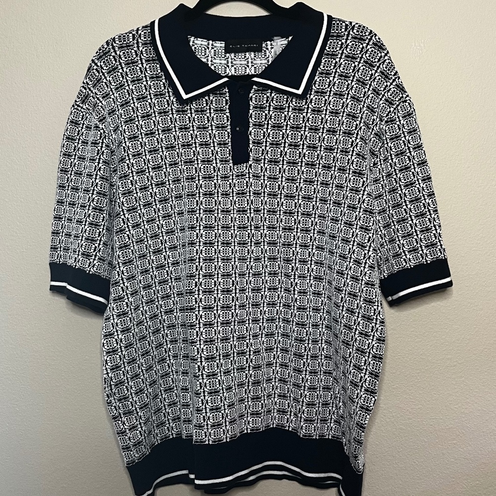 Elie Tahari Men’s Large Black And White Polo Sweater